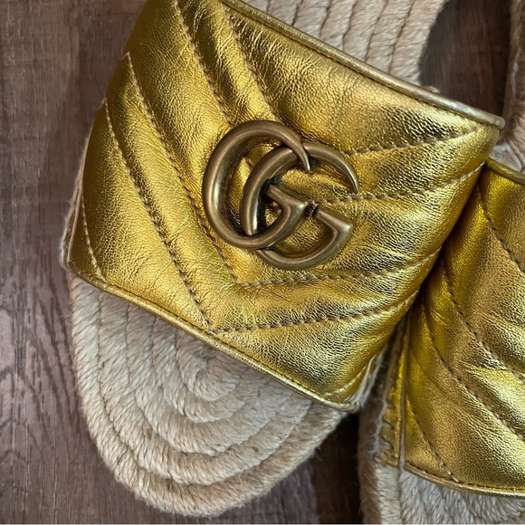 GUCCI interlocking G espadrille sandal gold metallic - Picture 3 of 14